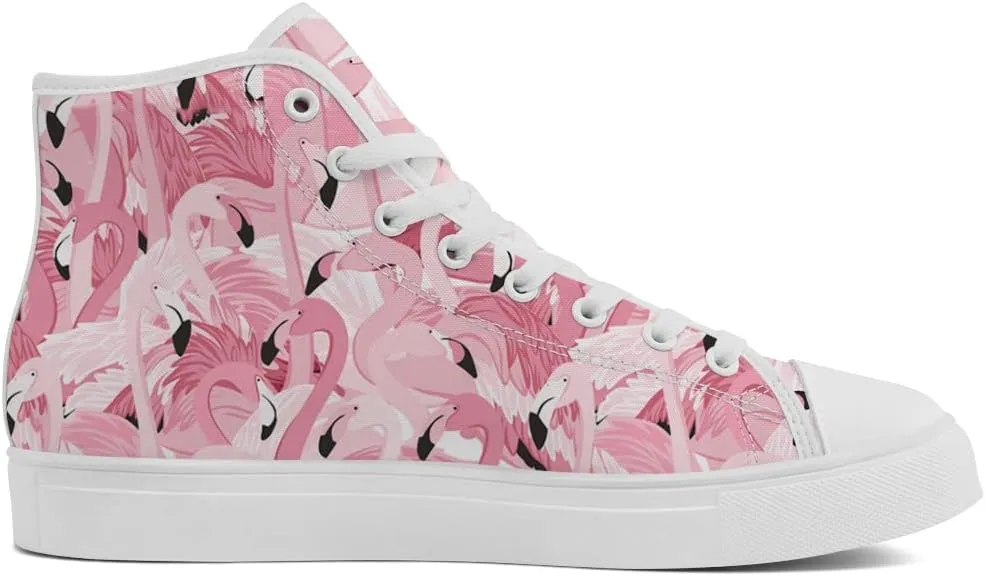 Flamingo High Top Sneakers for Men Women High Top Canvas Shoes Lace Up Casual Shoes Gifts for Mama Papa
