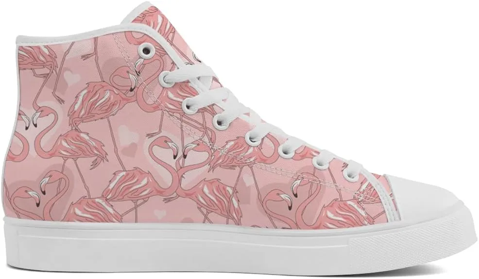 Flamingo High Top Sneakers for Men Women High Top Canvas Shoes Lace Up Casual Shoes Gifts for Mama Papa
