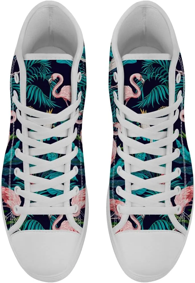 Flamingo High Top Sneakers for Men Women High Top Canvas Shoes Lace Up Casual Shoes Gifts for Mama Papa
