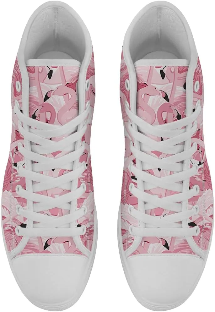 Flamingo High Top Sneakers for Men Women High Top Canvas Shoes Lace Up Casual Shoes Gifts for Mama Papa