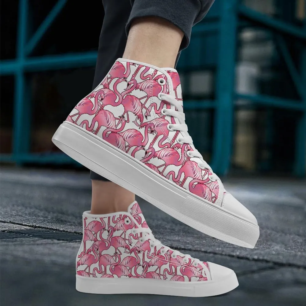 Flamingo High Top Sneakers for Men Women High Top Canvas Shoes Lace Up Casual Shoes Gifts for Mama Papa