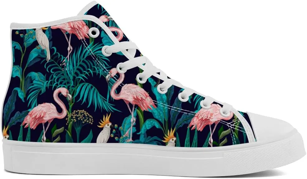 Flamingo High Top Sneakers for Men Women High Top Canvas Shoes Lace Up Casual Shoes Gifts for Mama Papa
