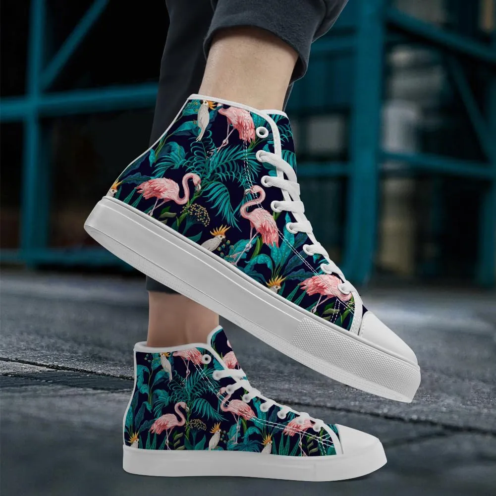 Flamingo High Top Sneakers for Men Women High Top Canvas Shoes Lace Up Casual Shoes Gifts for Mama Papa