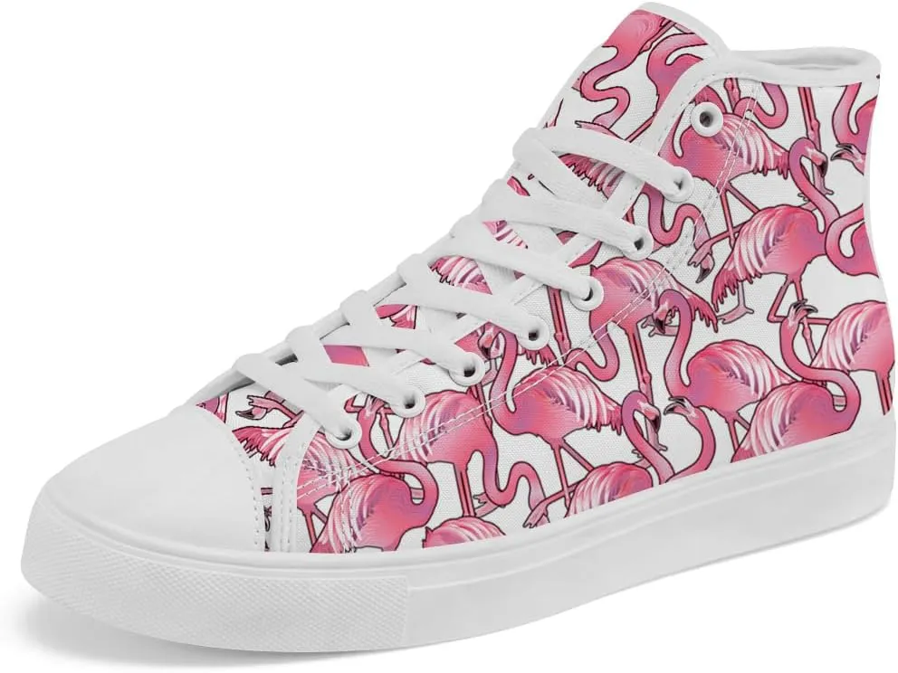 Flamingo High Top Sneakers for Men Women High Top Canvas Shoes Lace Up Casual Shoes Gifts for Mama Papa