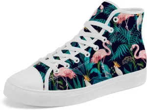 Flamingo High Top Sneakers for Men Women High Top Canvas Shoes Lace Up Casual Shoes Gifts for Mama Papa