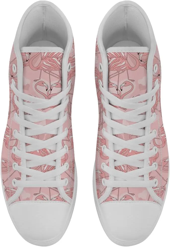 Flamingo High Top Sneakers for Men Women High Top Canvas Shoes Lace Up Casual Shoes Gifts for Mama Papa