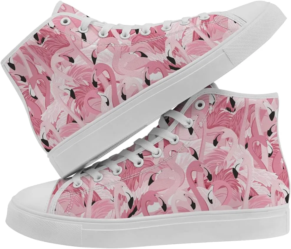 Flamingo High Top Sneakers for Men Women High Top Canvas Shoes Lace Up Casual Shoes Gifts for Mama Papa