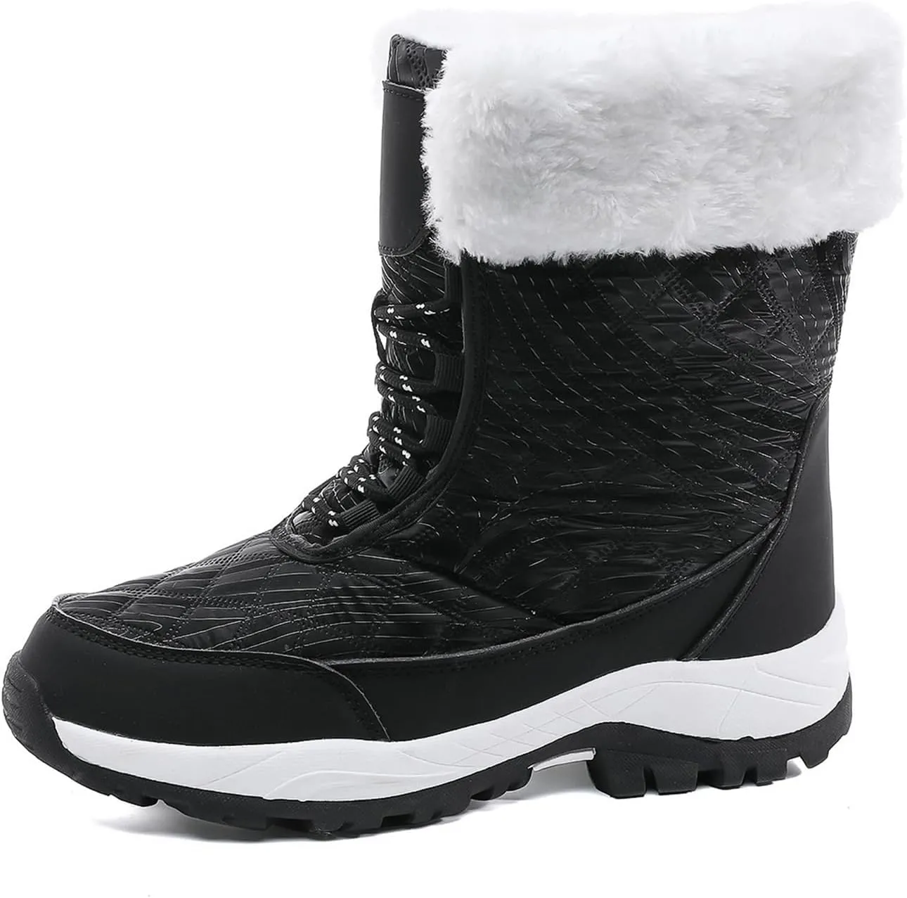 Fur Boots for Women Winter,Casual Trekking Fur Lined Snow Boots for Women Waterproof,Outdoor Cold-Weather Warm Winter Hiking Boots Women,for Walking/Camping