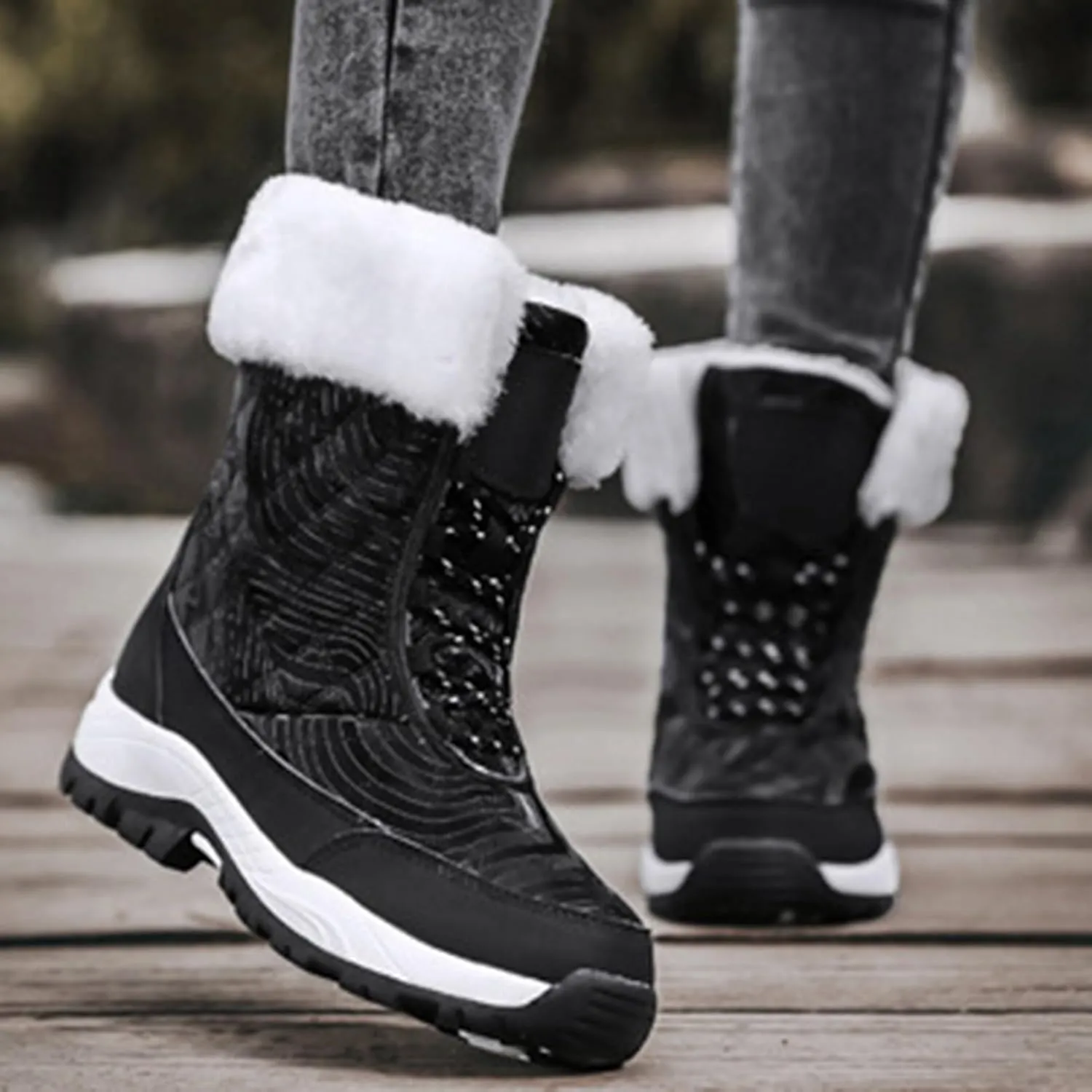 Fur Boots for Women Winter,Casual Trekking Fur Lined Snow Boots for Women Waterproof,Outdoor Cold-Weather Warm Winter Hiking Boots Women,for Walking/Camping