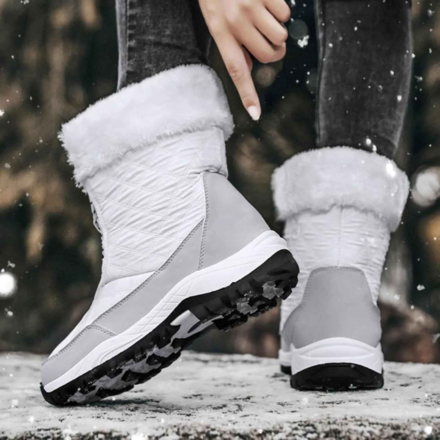 Fur Boots for Women Winter,Casual Trekking Fur Lined Snow Boots for Women Waterproof,Outdoor Cold-Weather Warm Winter Hiking Boots Women,for Walking/Camping
