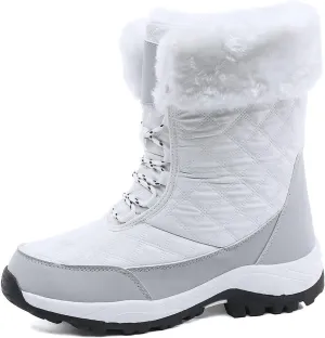 Fur Boots for Women Winter,Casual Trekking Fur Lined Snow Boots for Women Waterproof,Outdoor Cold-Weather Warm Winter Hiking Boots Women,for Walking/Camping