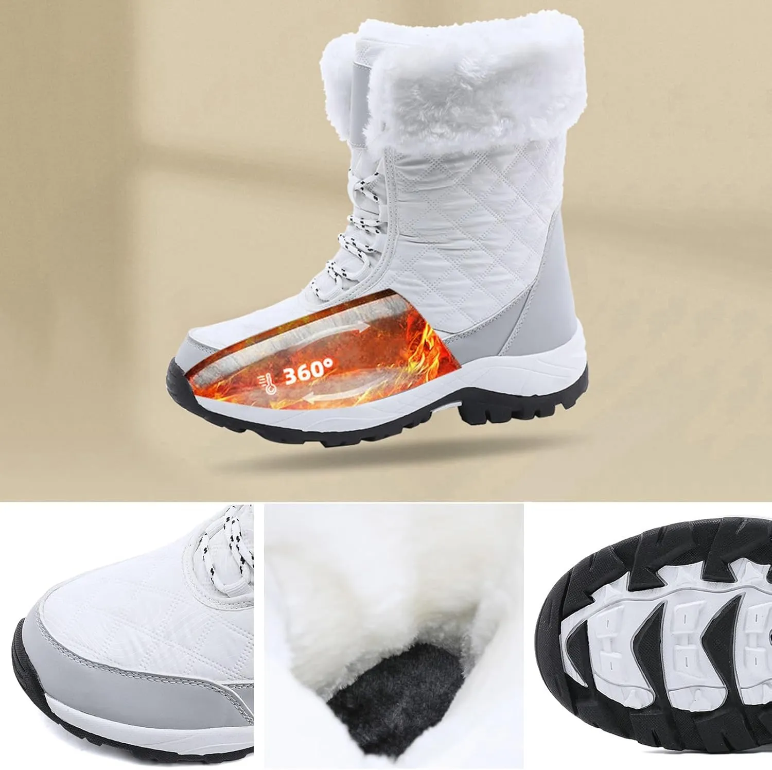 Fur Boots for Women Winter,Casual Trekking Fur Lined Snow Boots for Women Waterproof,Outdoor Cold-Weather Warm Winter Hiking Boots Women,for Walking/Camping