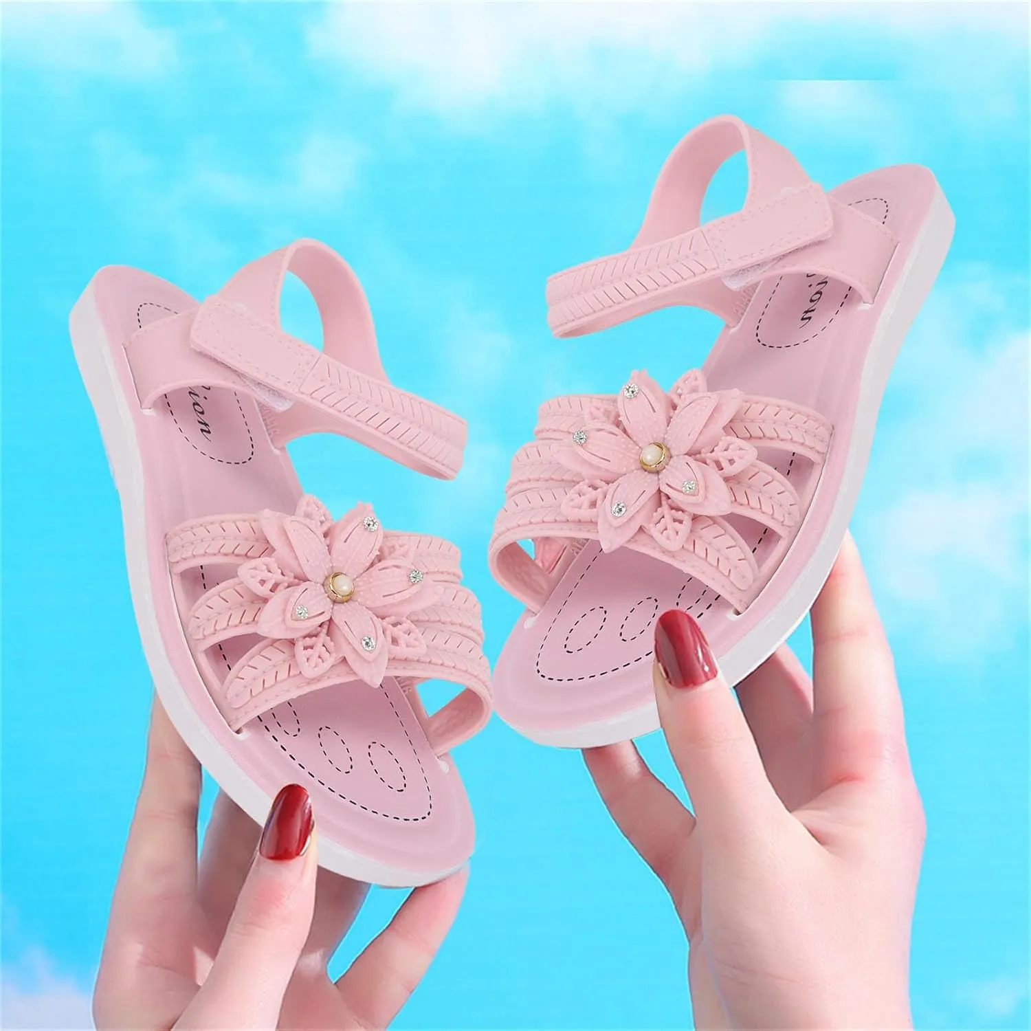 Girls Kids ink Rubber Sandals Soft Flat Flower Summer Shoes Strap Non Slip Shower Water Sandals Childrens Fashion
