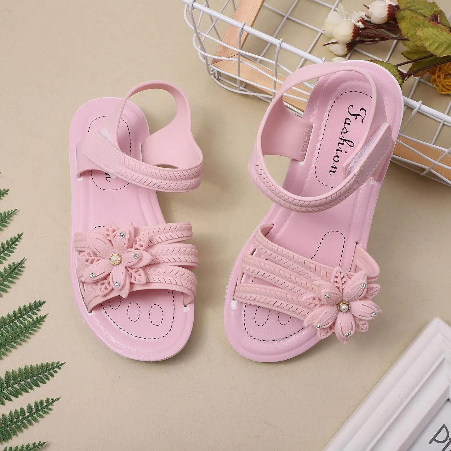 Girls Kids ink Rubber Sandals Soft Flat Flower Summer Shoes Strap Non Slip Shower Water Sandals Childrens Fashion
