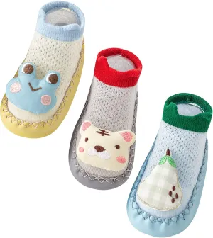 Happy Cherry 3 Pairs Baby Cotton Shoes Socks Anti-slip Cartoon Socks Toddlers Animal Indoor Slipper Summer Shoes Socks
