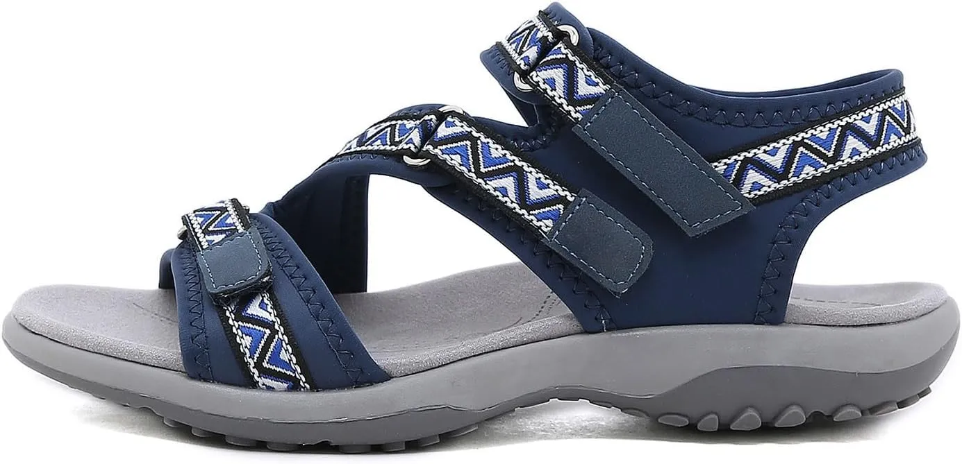 Hiking Sandals Women Waterproof Orthopedic Walking Sandals Recovery Sport Outdoor Hiking Water Sandals Adjustable Strap Sandals with Comfortable Plantar Fasciitis Arch Support