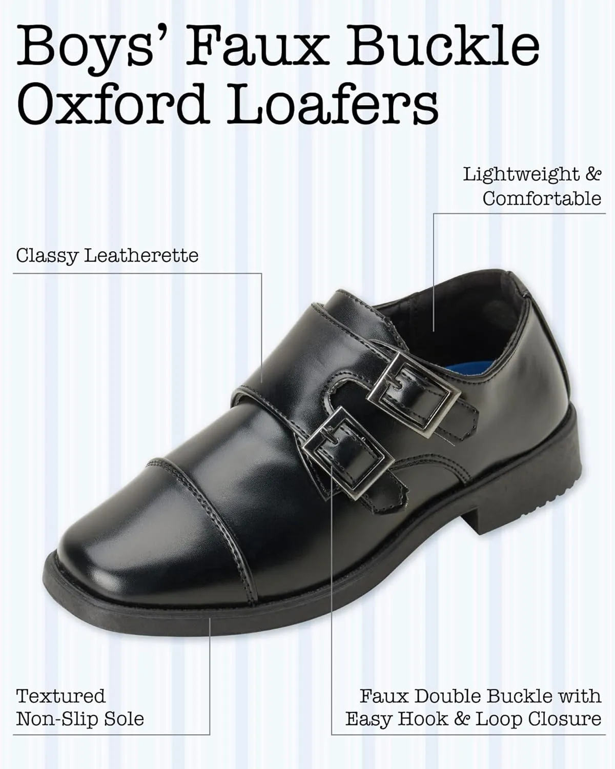 Josmo Boy??s Dress Shoes ?C Hook and Loop Double Monk Strap Cap Toe Oxford Loafers (Little Kid/Big Kid)