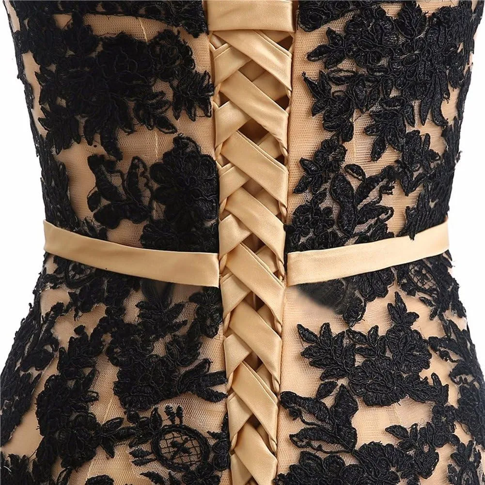 Kivary Long Mermaid Black Lace Vintage Gothic Prom Dress Wedding Evening Gown