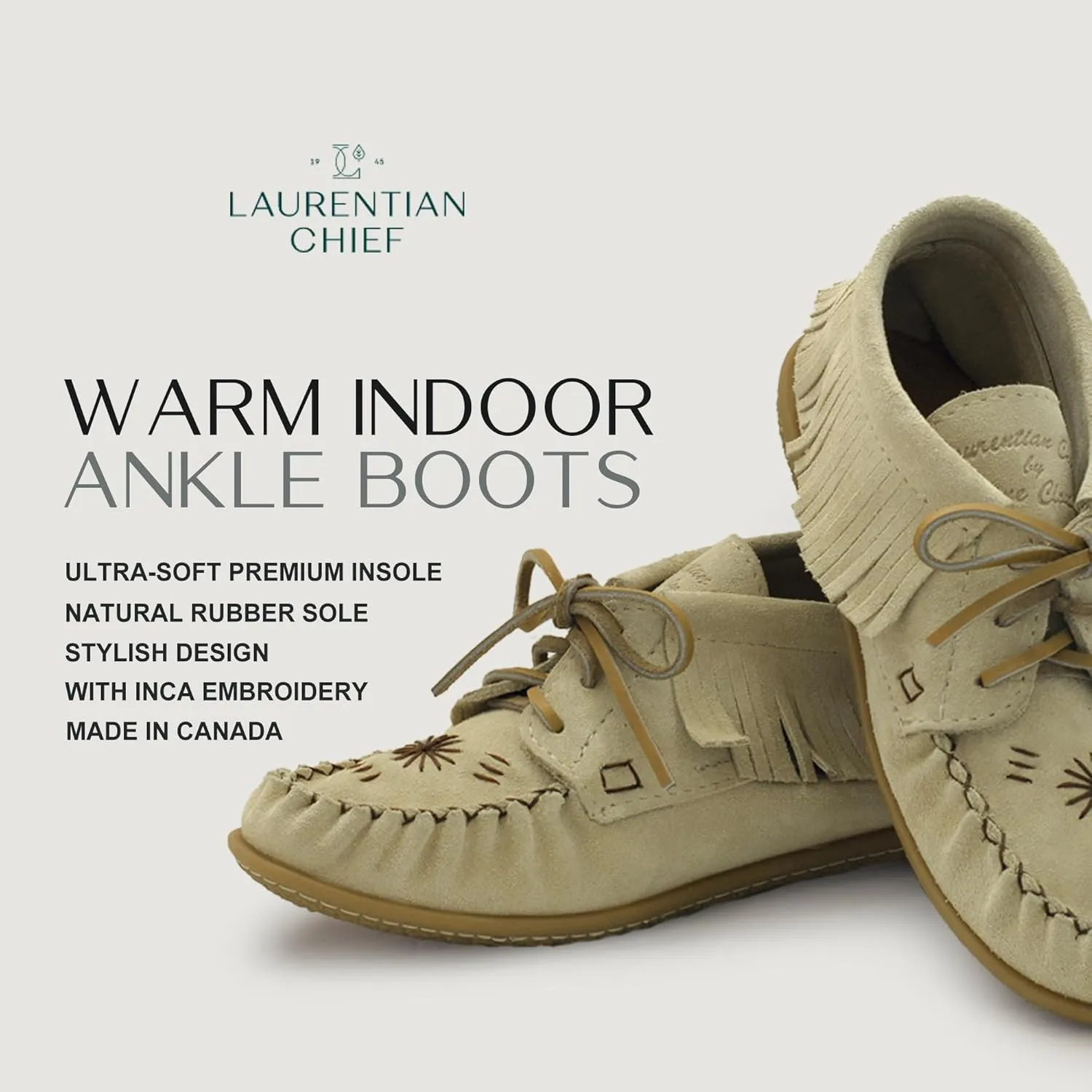 Laurentian Chief Moccasins Women Ankle Boot ?C Stylish Ankle Boots with Inca Embroidery, Comfortable Insole, Durable Rubber Sole, Made in Canada