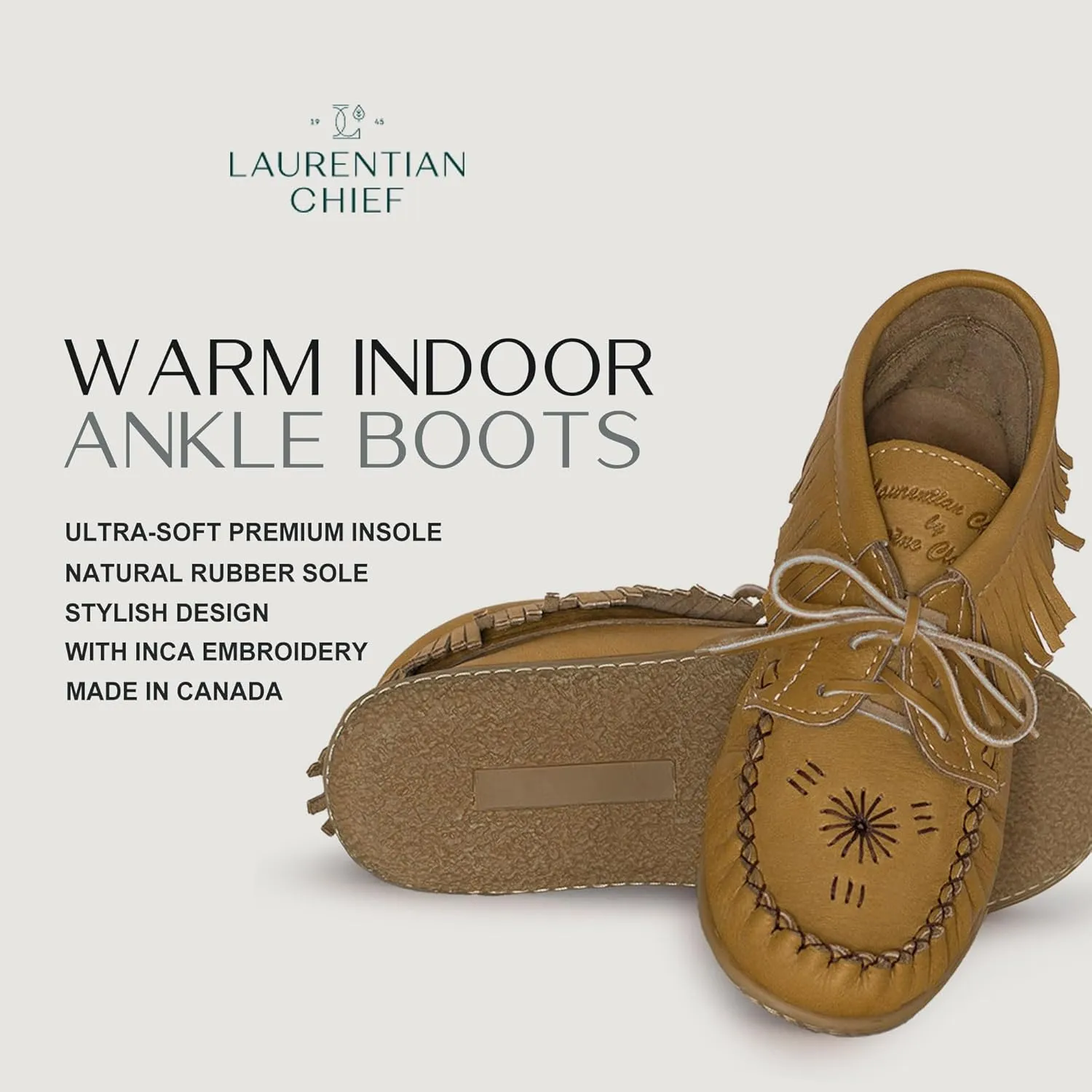 Laurentian Chief Moccasins Women Ankle Boot ?C Stylish Ankle Boots with Inca Embroidery, Comfortable Insole, Durable Rubber Sole, Made in Canada