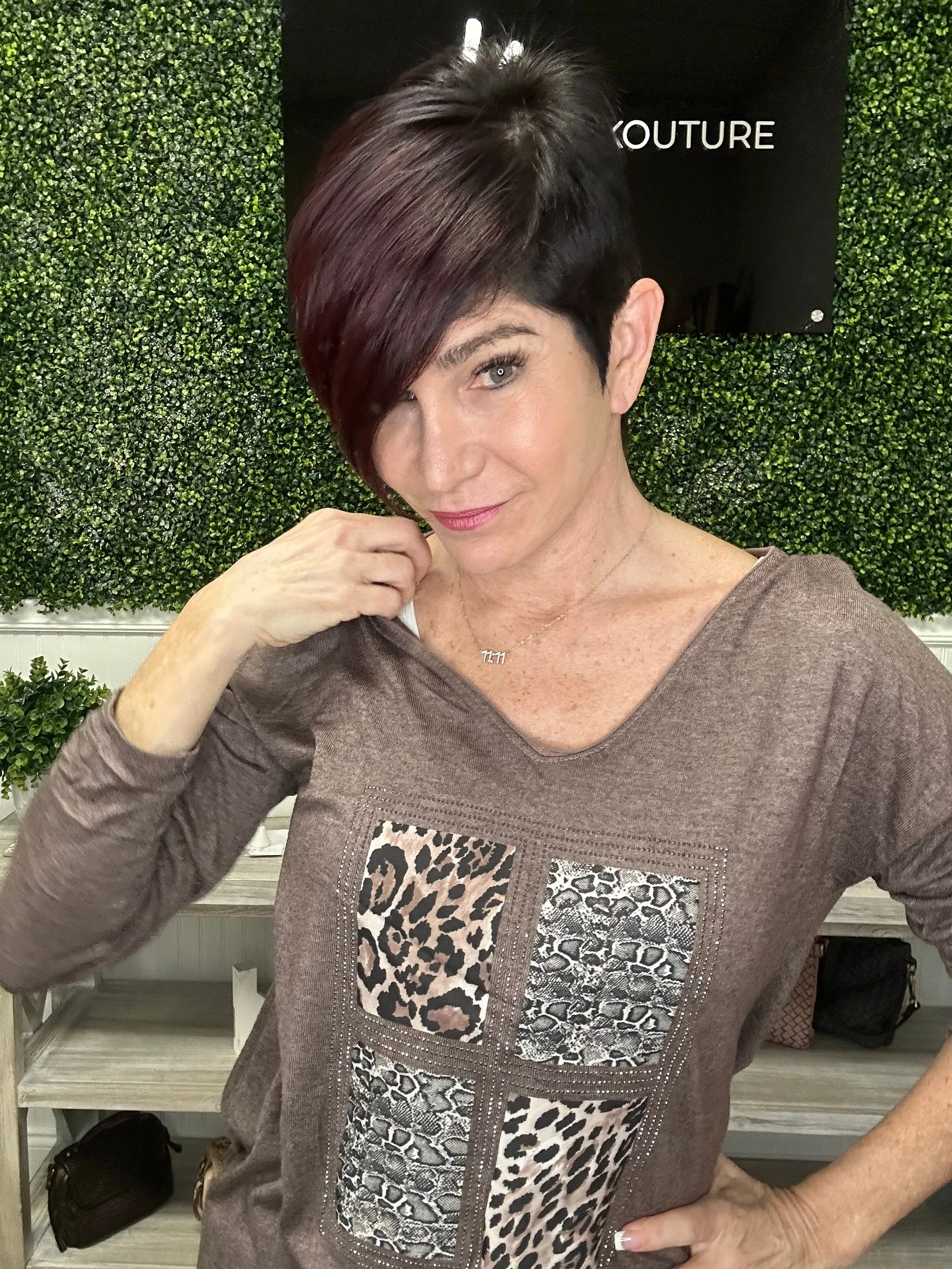 Lightweight Knit Mixed Media Animal Top