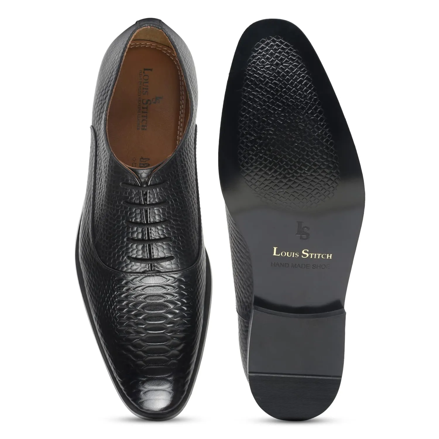 LOUIS STITCH Men's Style Devils Black Derby Shoes Handmade Formal Italian Leather Shoes for Men (EUSNJB) (Size- 8 UK)