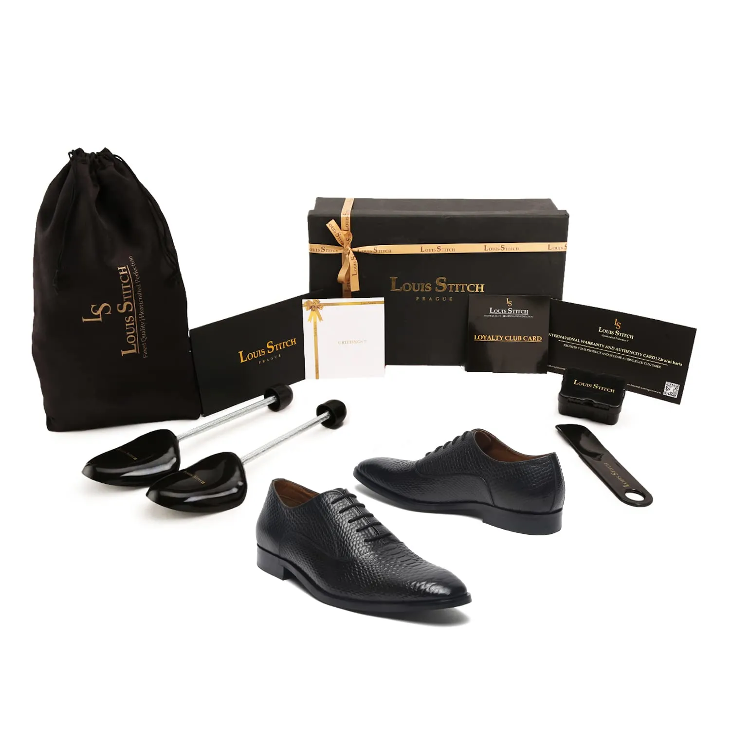 LOUIS STITCH Men's Style Devils Black Derby Shoes Handmade Formal Italian Leather Shoes for Men (EUSNJB) (Size- 8 UK)