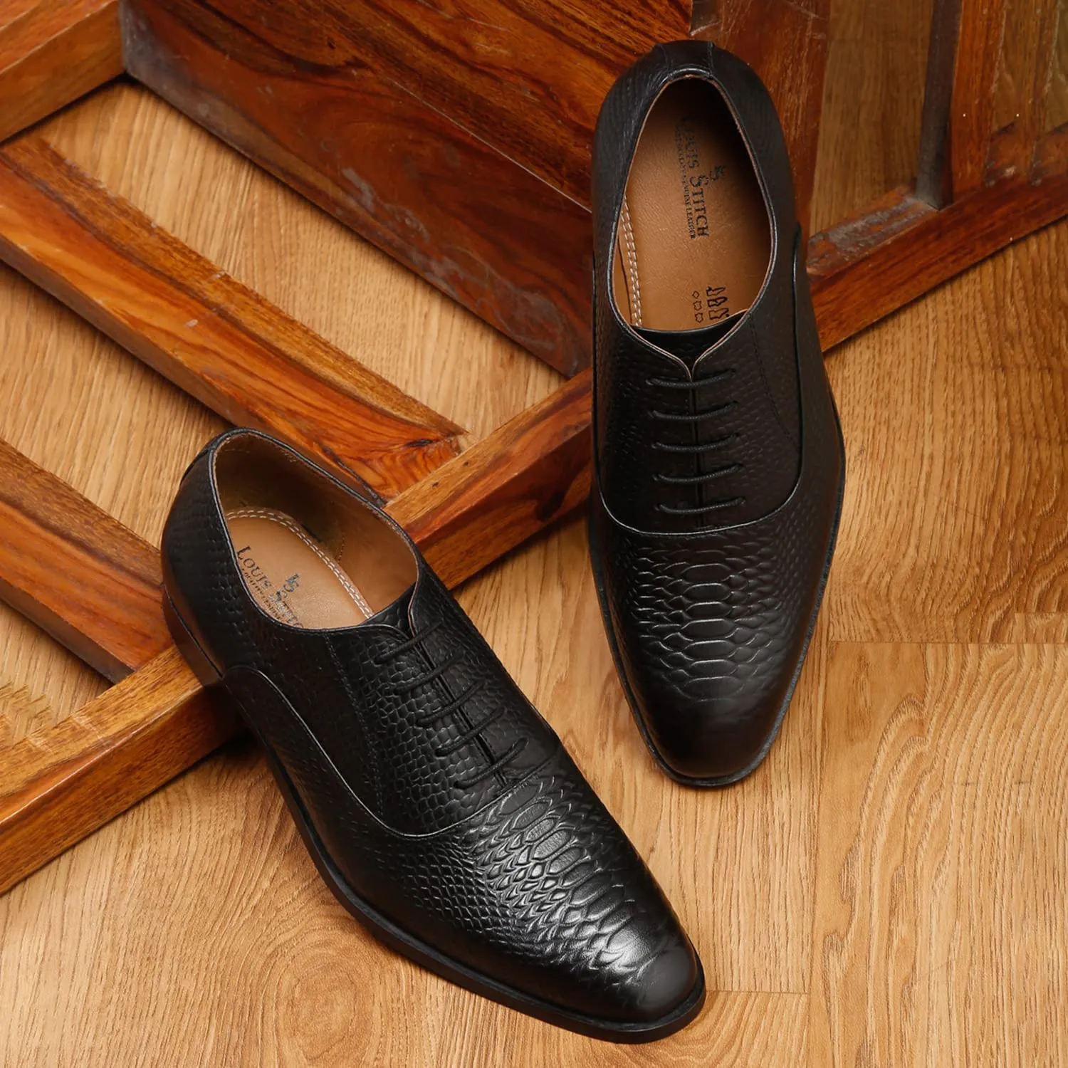 LOUIS STITCH Men's Style Devils Black Derby Shoes Handmade Formal Italian Leather Shoes for Men (EUSNJB) (Size- 8 UK)