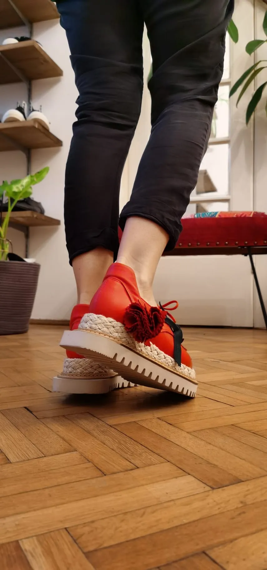 Make This Flower Great Again red leather shoes