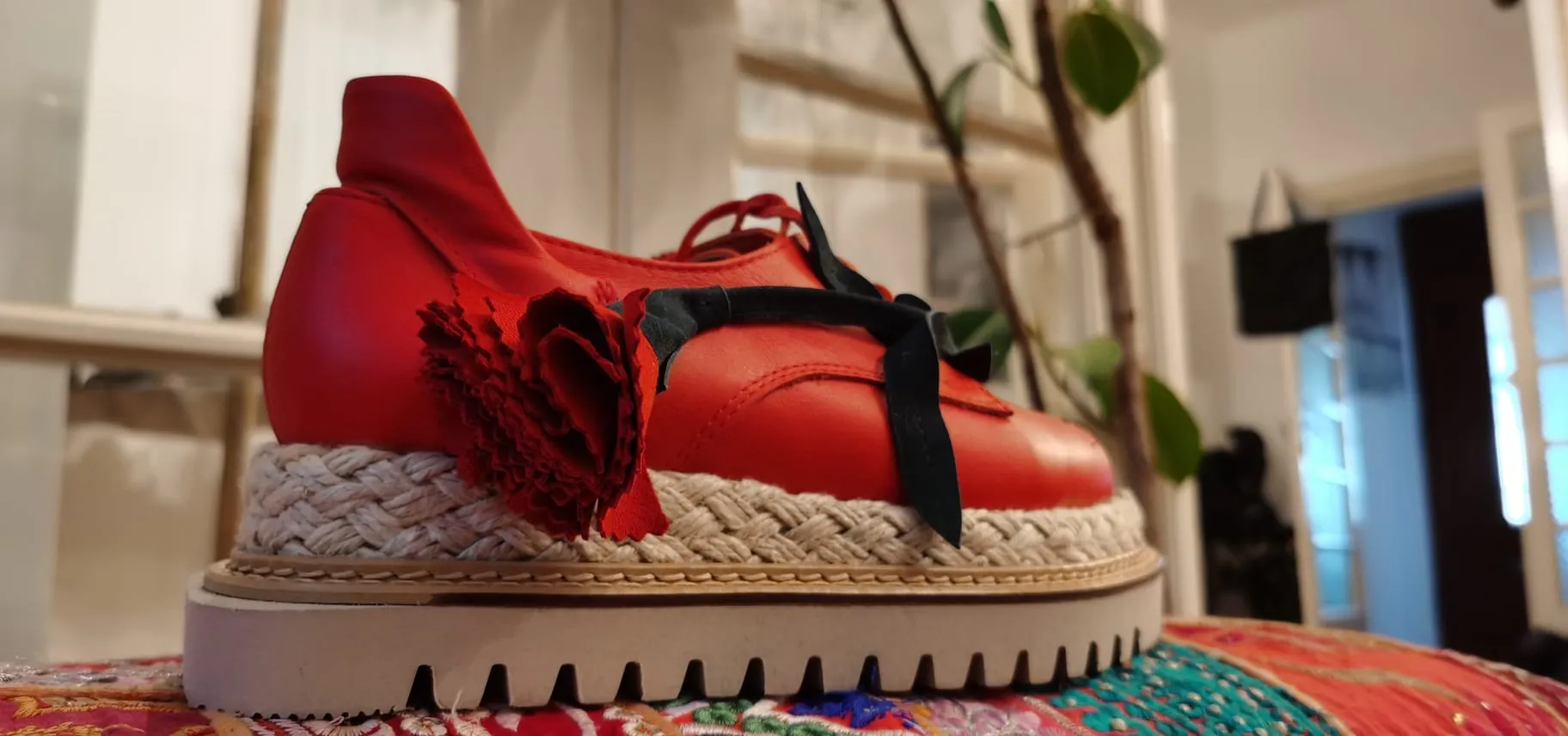 Make This Flower Great Again red leather shoes