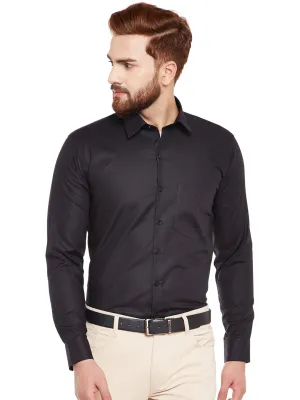 Men Black Self Design Pure Cotton Slim Fit Formal Shirt