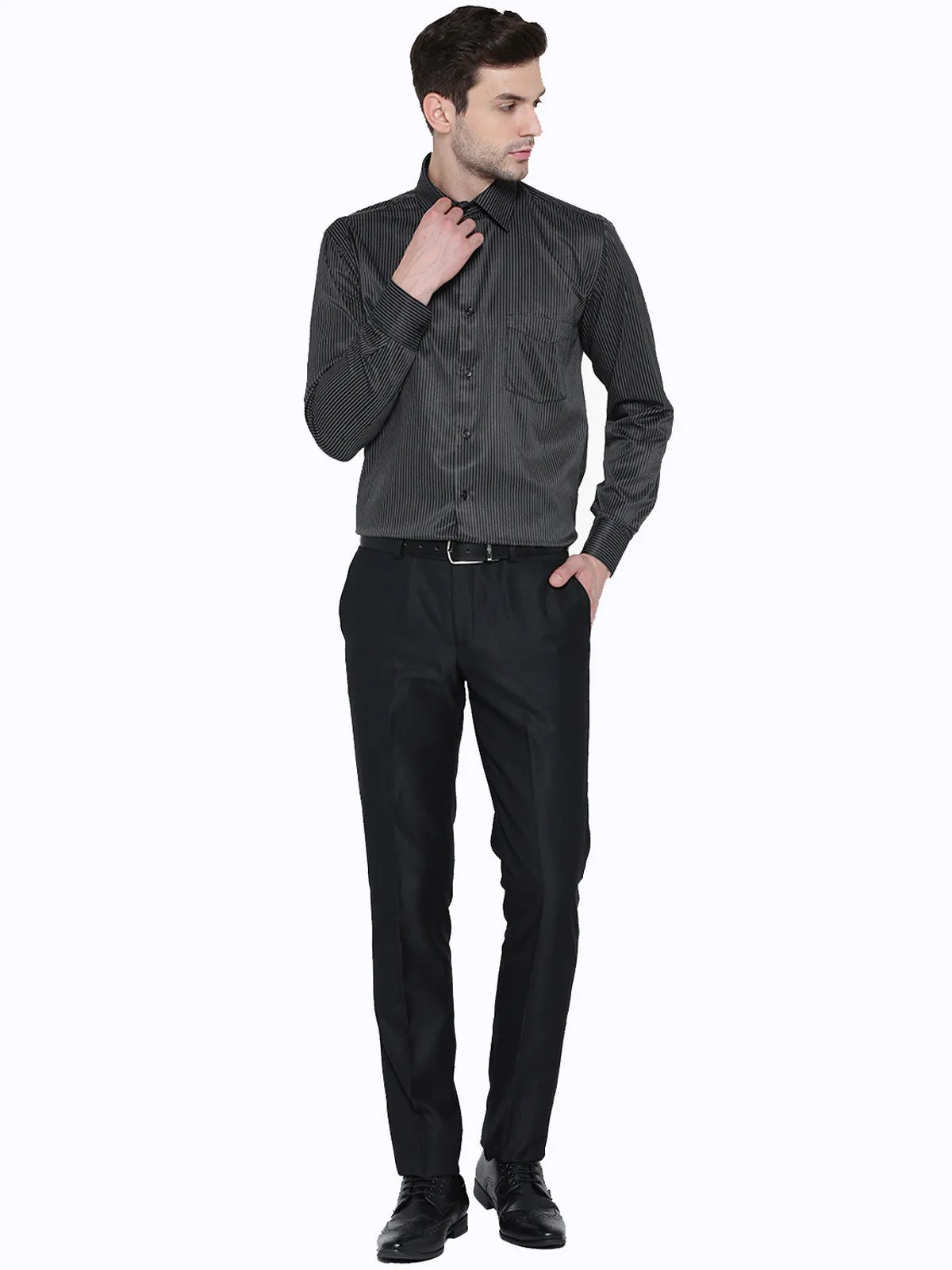 Men Black Striped Regular Fit Formal Shirt