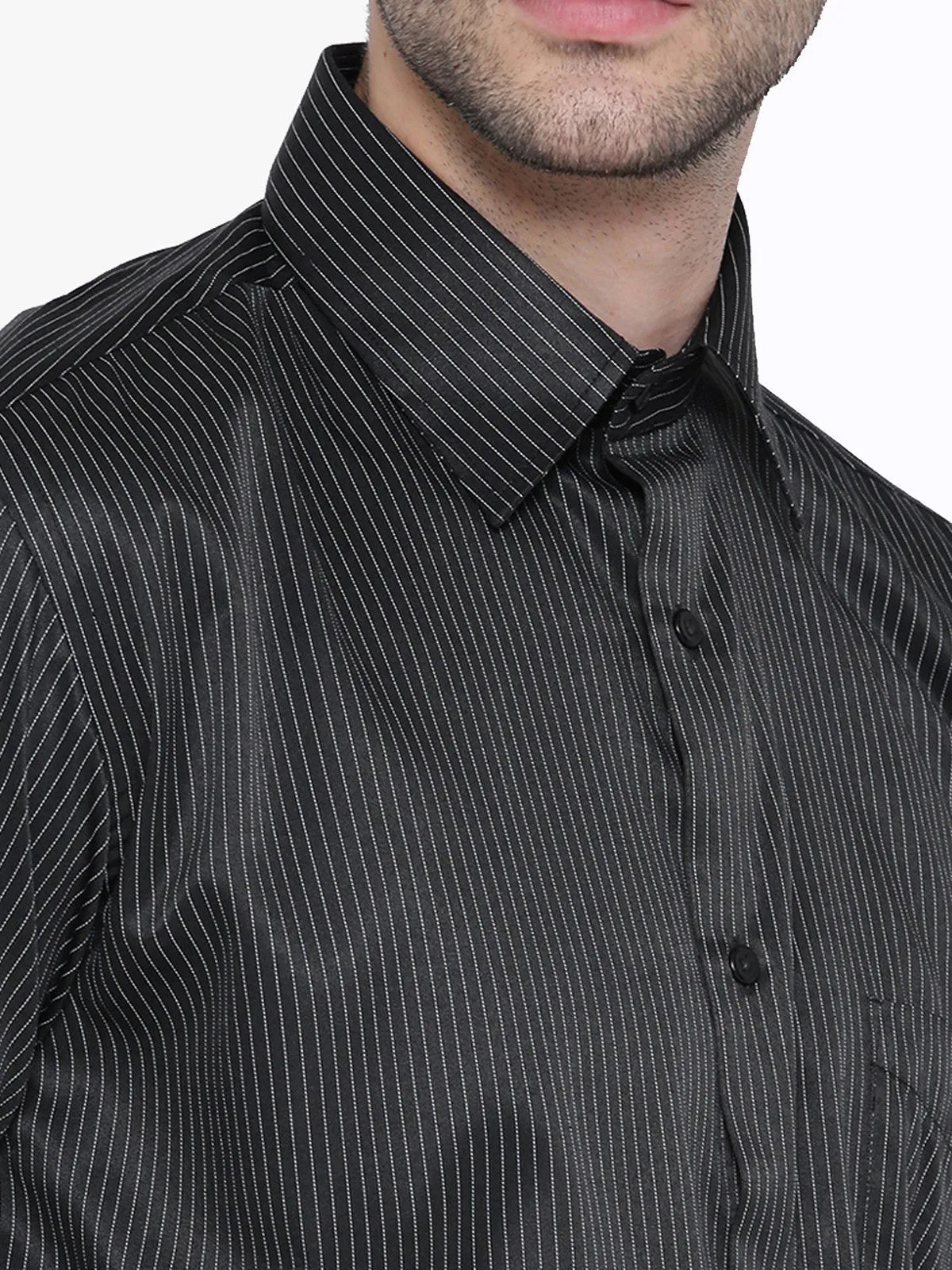 Men Black Striped Regular Fit Formal Shirt