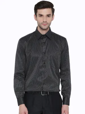Men Black Striped Regular Fit Formal Shirt