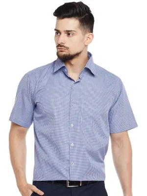 Men Blue & White Checked Regular Fit Formal Shirt