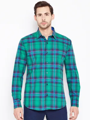 Men Green Checked Pure Cotton Slim Fit Casual Shirt