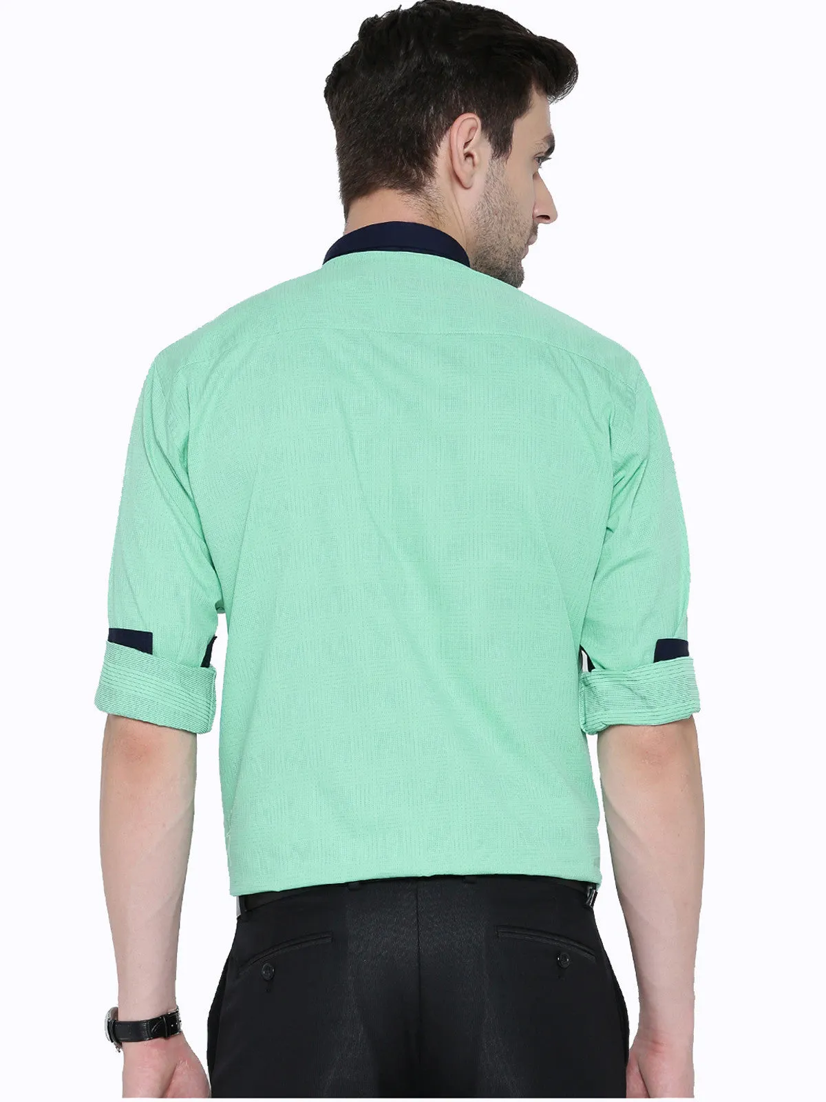 Men Green Jacquard Pure Cotton Slim Fit Casual Shirt