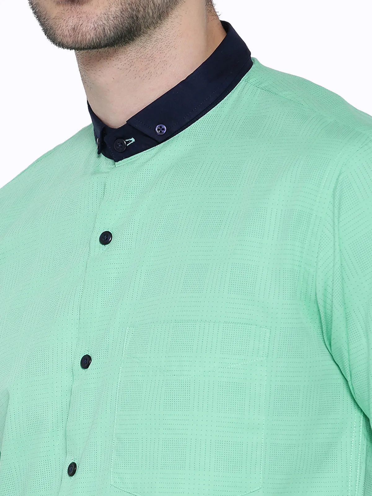 Men Green Jacquard Pure Cotton Slim Fit Casual Shirt