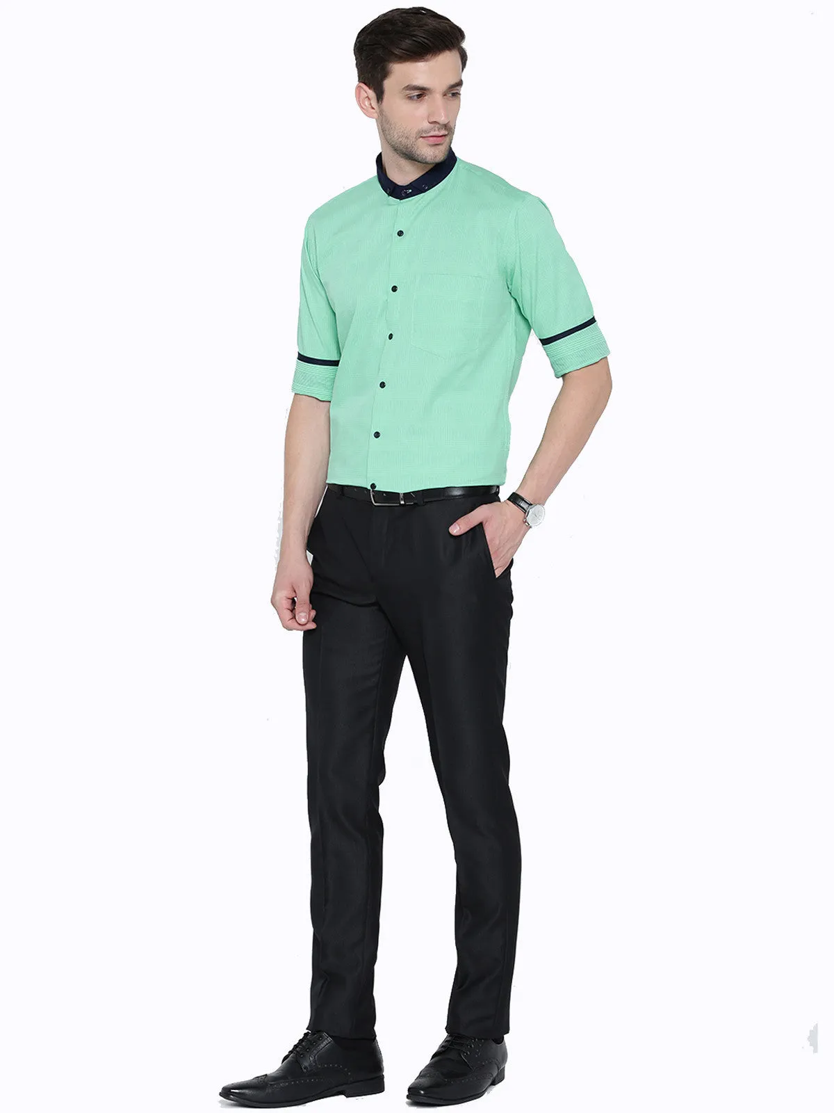 Men Green Jacquard Pure Cotton Slim Fit Casual Shirt