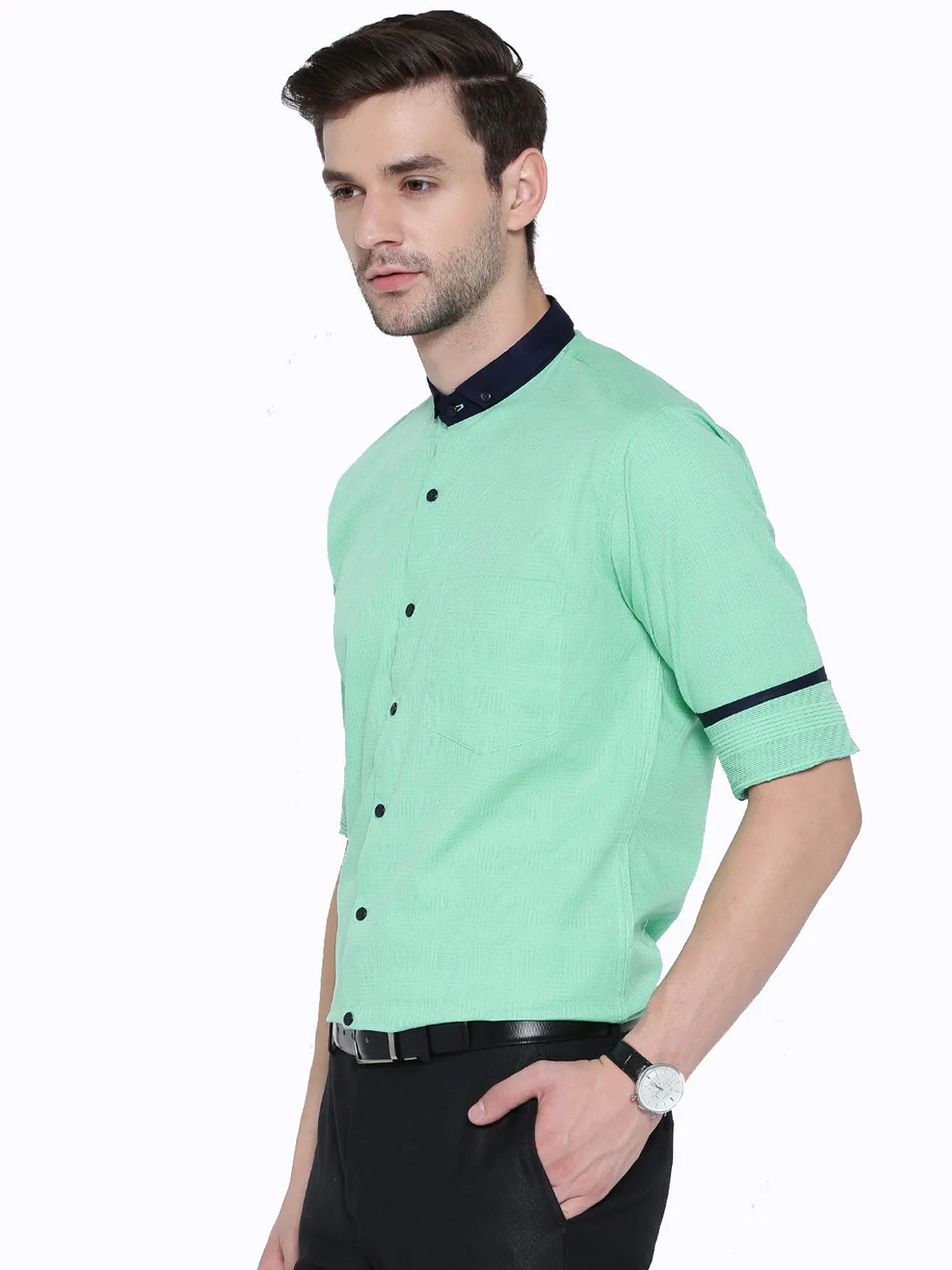 Men Green Jacquard Pure Cotton Slim Fit Casual Shirt