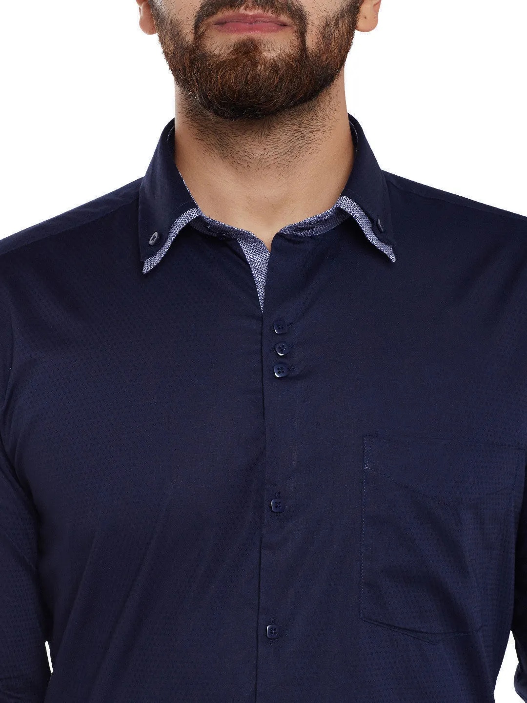 Men Navy Solid Pure Cotton Slim Fit  Casual Shirt