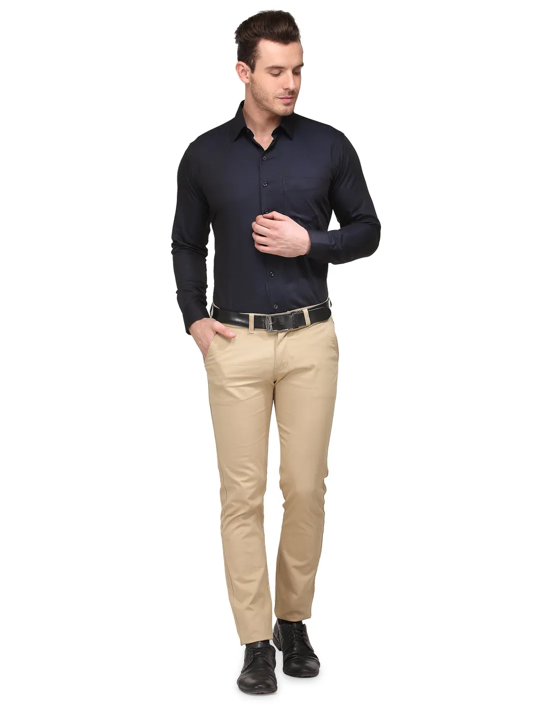 Men Navy Solid Slim Fit Pure Cotton Formal Shirt