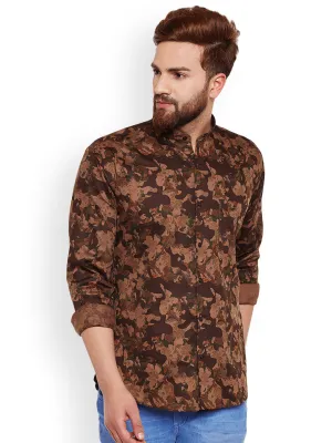 Men Olive Camouflage Printed Pure Cotton Slim Fit Casual Shirt