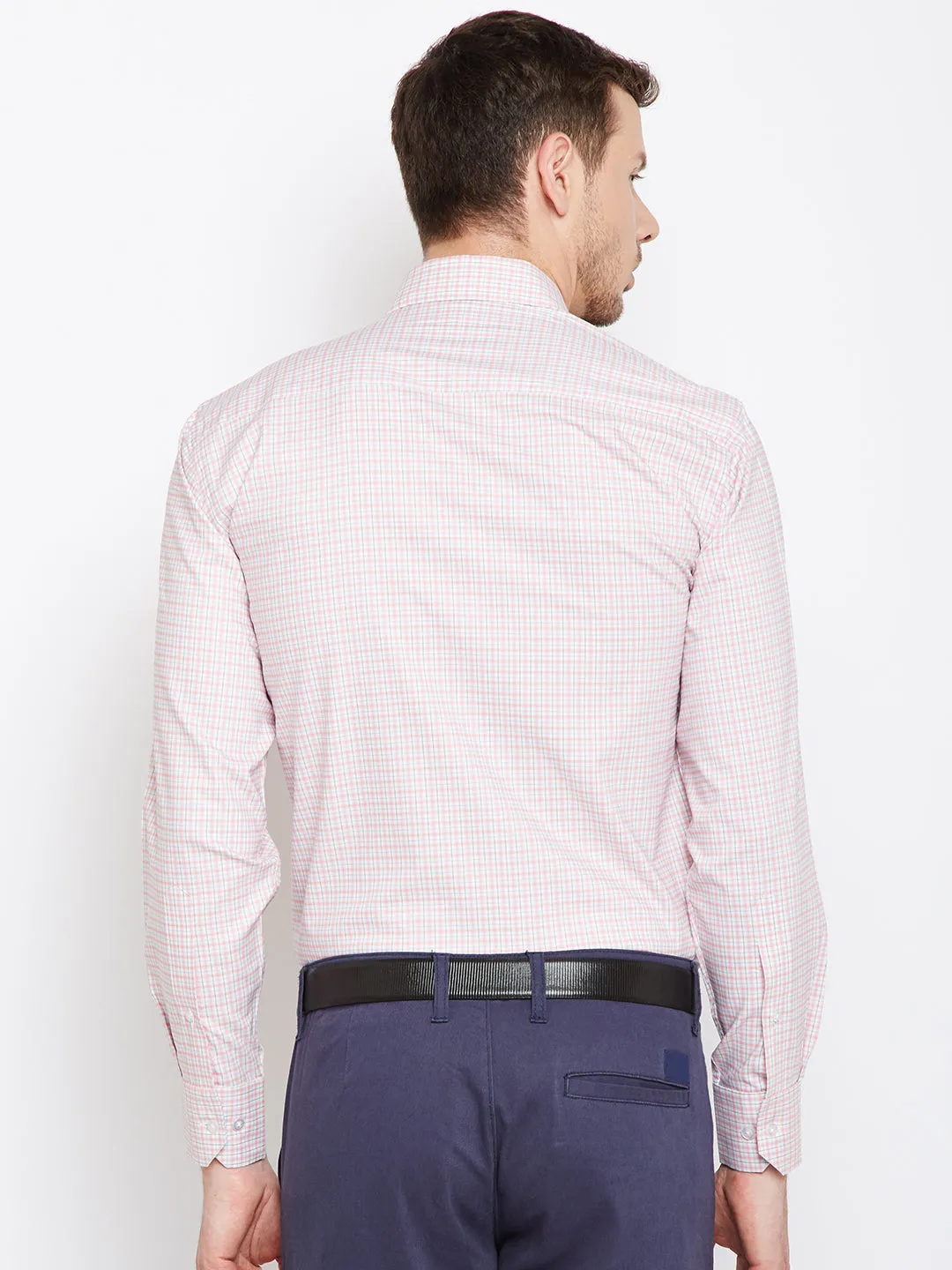 Men Pink Checked Pure Cotton Regular Fit Formal Shirt