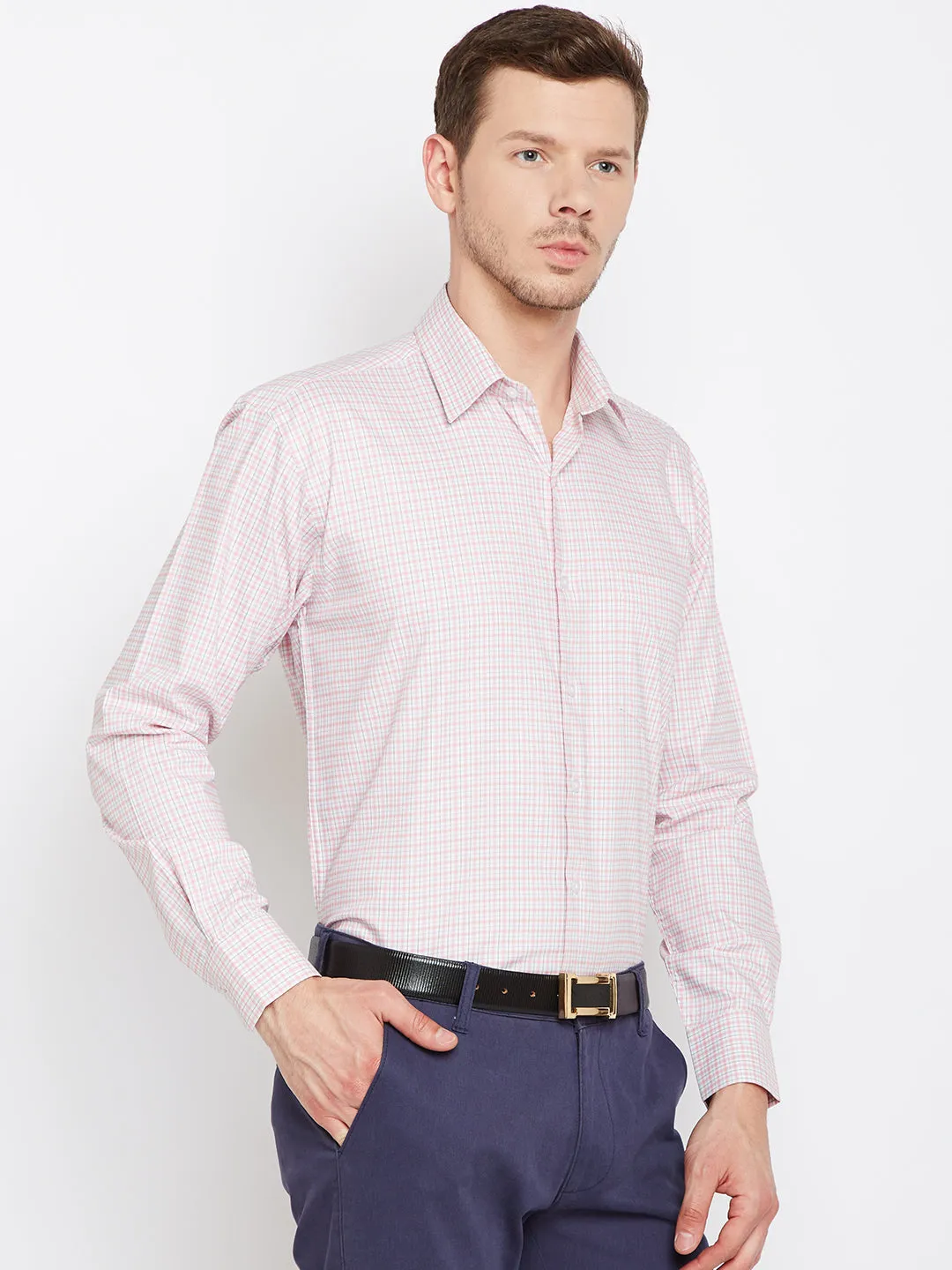 Men Pink Checked Pure Cotton Regular Fit Formal Shirt