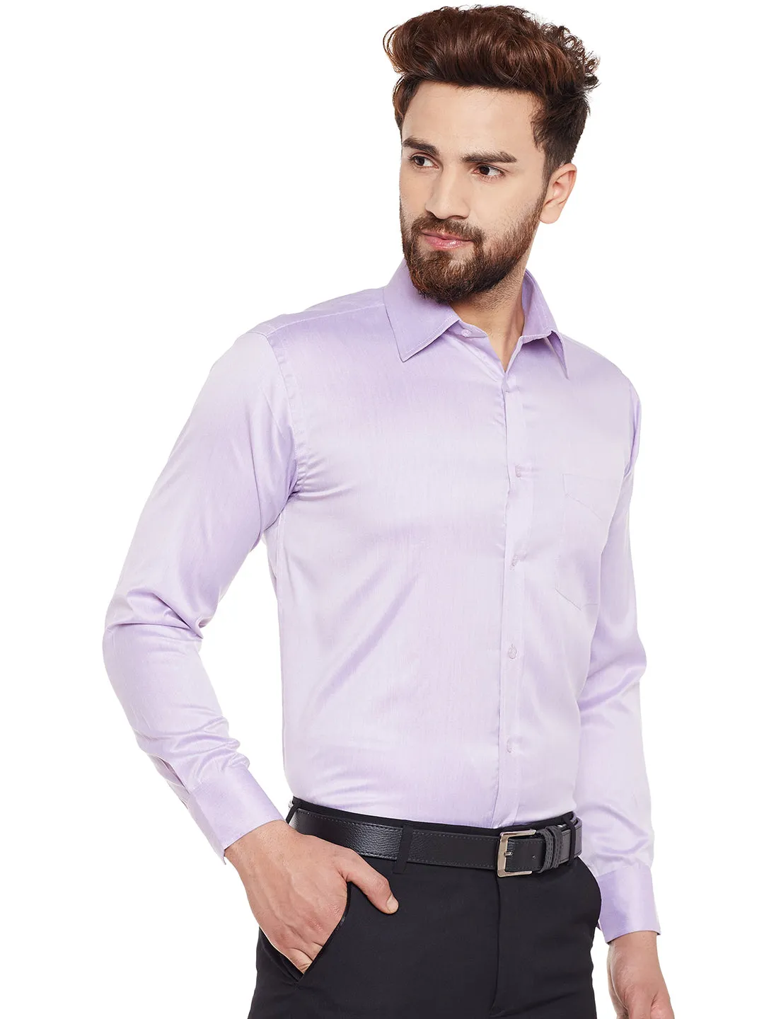 Men Purple Solid Regular Fit Formal Shirt