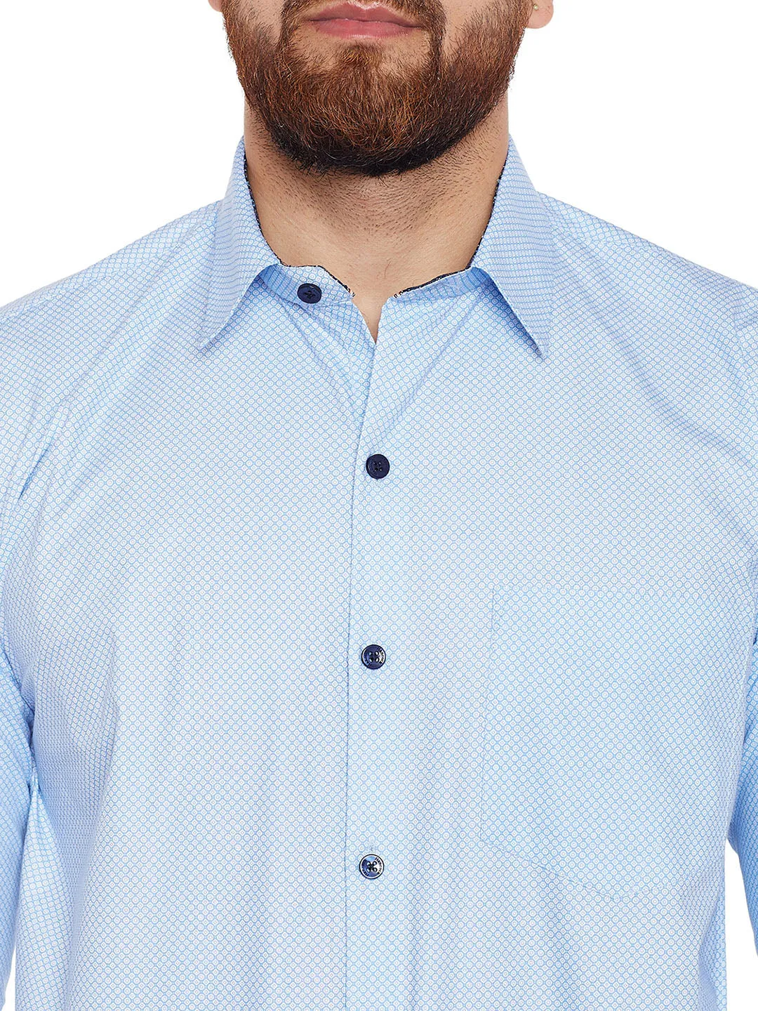 Men Sky Blue Printed Pure Cotton Slim Fit Formal Shirt