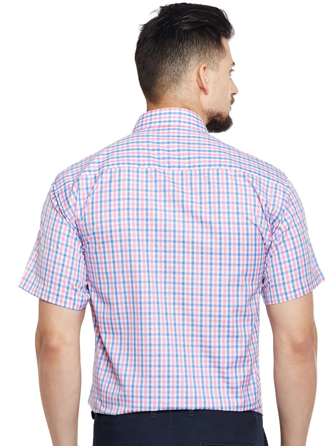 Men White & Pink Checked Slim Fit Formal Shirt