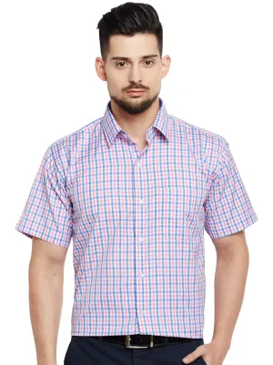 Men White & Pink Checked Slim Fit Formal Shirt