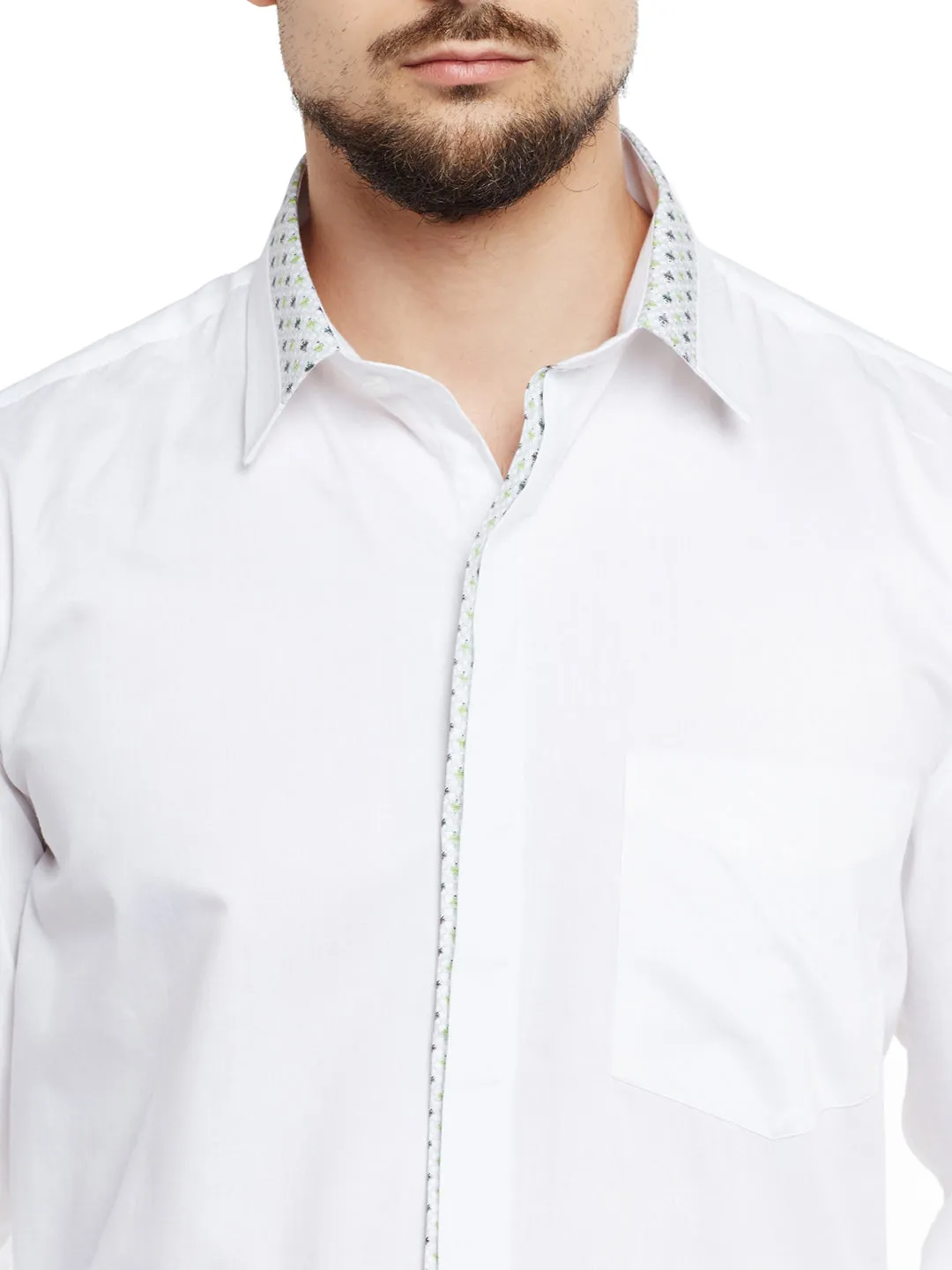 Men White Solid Pure Cotton Pure Cotton Slim Fit Party Wear Formal Shirt